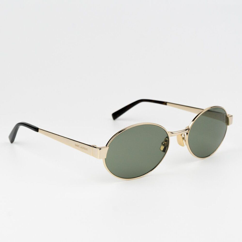 NEW Saint Laurent SL692 003 Gold Green Oval Men Sunglasses - Picture 8 of 15